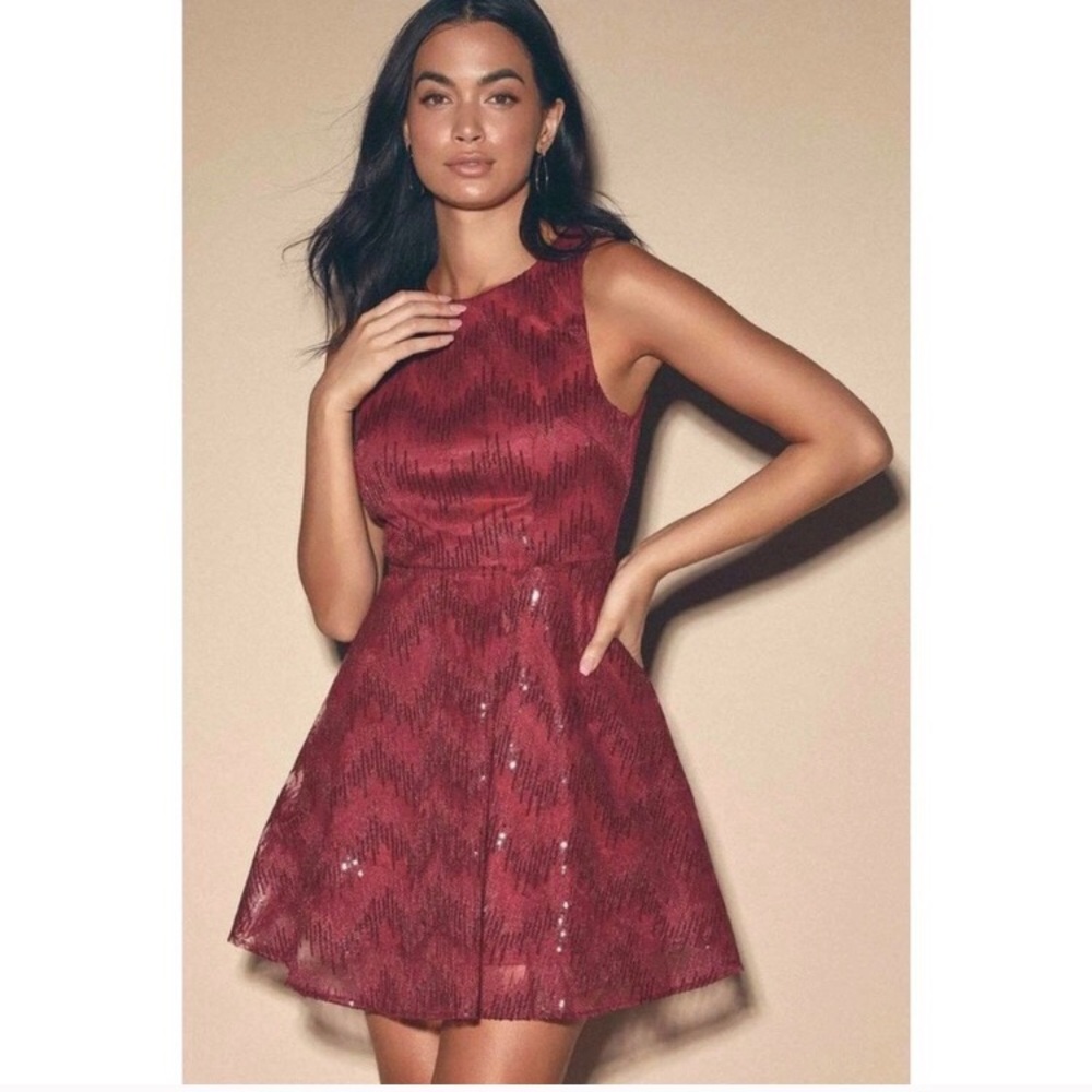 NWT My Way Red Sequin Backless Skater Dress L